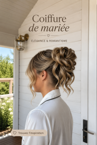 Une mariée avec une coiffure élégante et raffinée lors de son mariage.