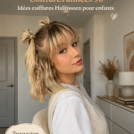 Enfant avec une coiffure d'automne inspirée des années 90, avec des accessoires colorés.