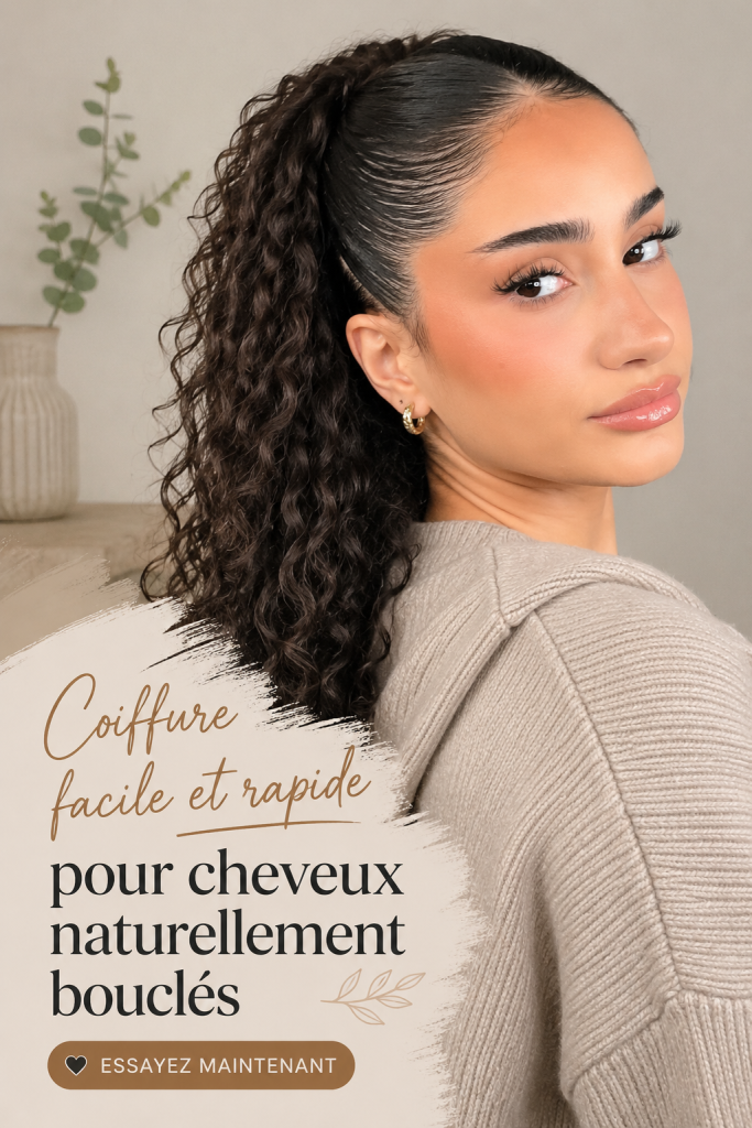 Femme avec une coiffure bouclée naturelle, souriante et détendue.