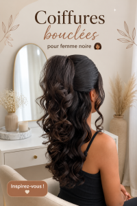 Femme noire avec des boucles naturelles bien définies, portant une coiffure stylée.