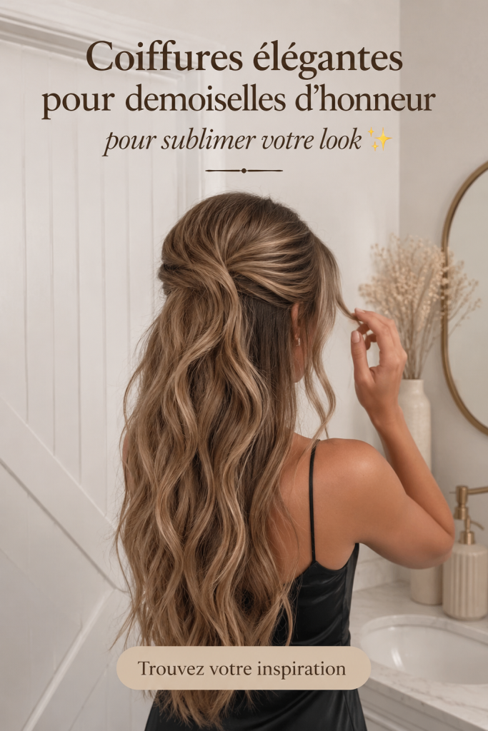 Coiffures élégantes pour demoiselles d'honneur avec des fleurs et des accessoires.