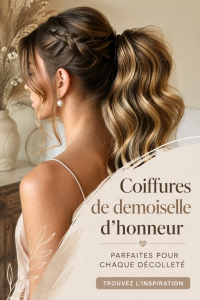 Coiffure élégante pour demoiselles d'honneur, adaptée à différents décolletés.