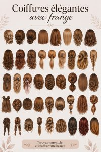 Coiffures élégantes avec frange, mettant en avant des styles tendance et raffinés.