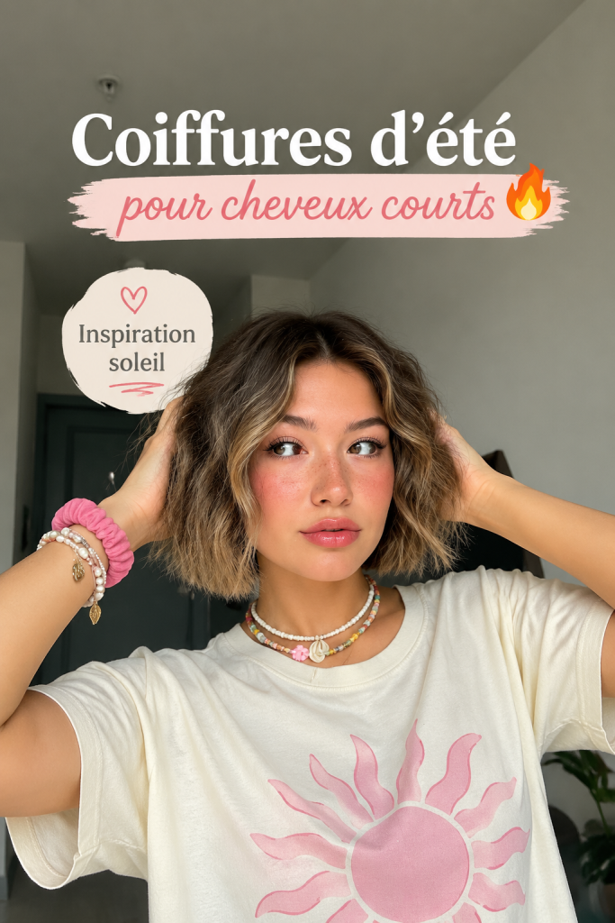 Femme avec une coiffure courte estivale, élégante et moderne.