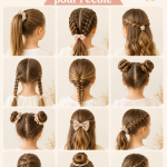 Une écolière souriante avec une coiffure tressée adorée pour l'école.