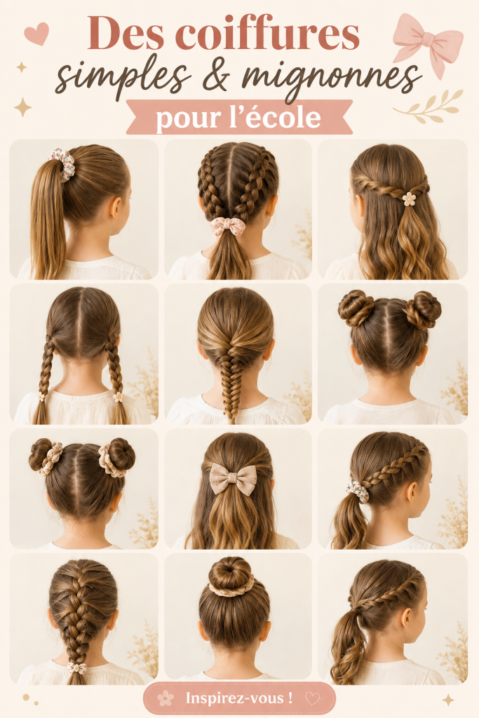 Une écolière souriante avec une coiffure tressée adorée pour l'école.