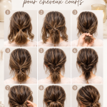 Coiffure festive élégante pour cheveux courts, mettant en valeur un look moderne.