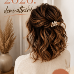 Demi-queue avec vagues et clip floral sur cheveux longs au printemps