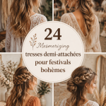 Coiffure tressée mi-haut adaptée pour un festival bohème.