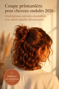 Femme avec des vagues cuivrées en demi-queue printanière