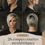 Huit modèles de coupes asymétriques courtes sur des mannequins