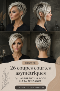 Huit modèles de coupes asymétriques courtes sur des mannequins