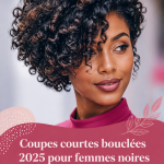 Femme noire avec une coupe de cheveux courte et crépus, illustre les différents styles de coiffure.