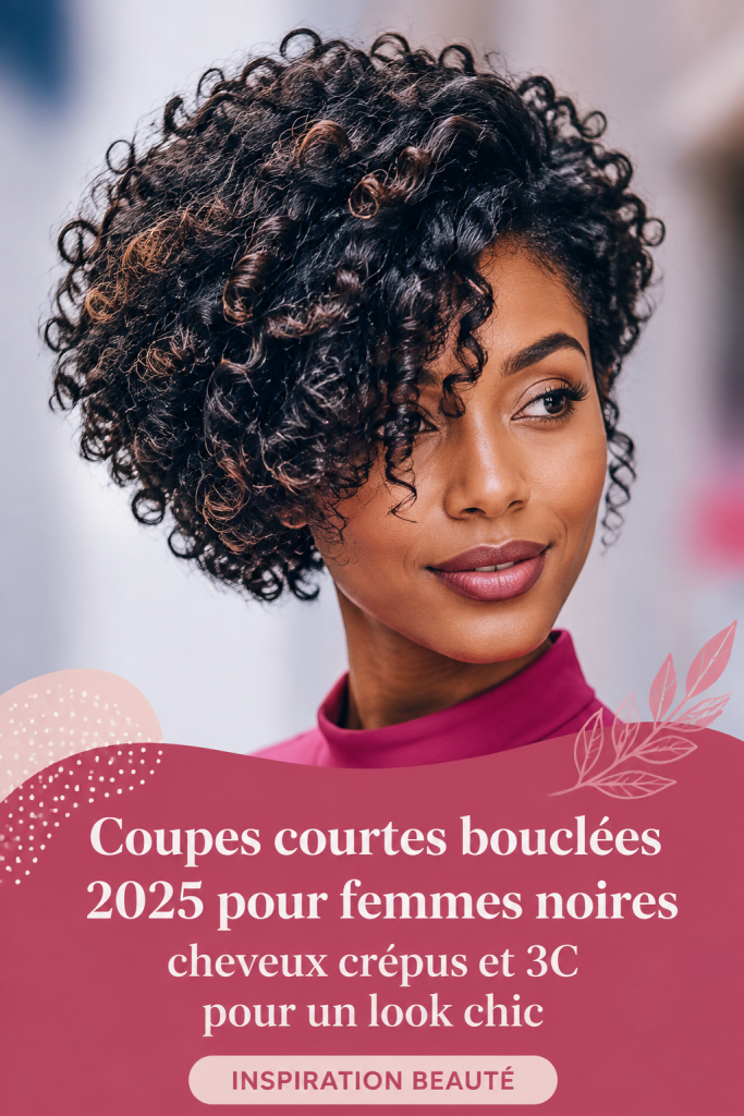 Femme noire avec une coupe de cheveux courte et crépus, illustre les différents styles de coiffure.