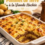 Un gratin de pommes de terre à la viande hachée bien doré et appétissant, parfait pour un dîner réconfortant.