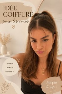 Une jeune fille avec une coiffure élégante et pratique pour l'école, montrant un chignon soigné et des mèches bien coiffées.