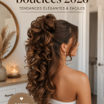 Coiffure bouclée élégante pour un événement spécial.
