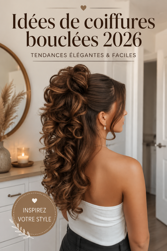 Coiffure bouclée élégante pour un événement spécial.
