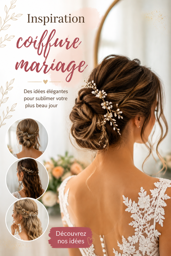 Coiffure de mariage élégante avec un chignon et des fleurs