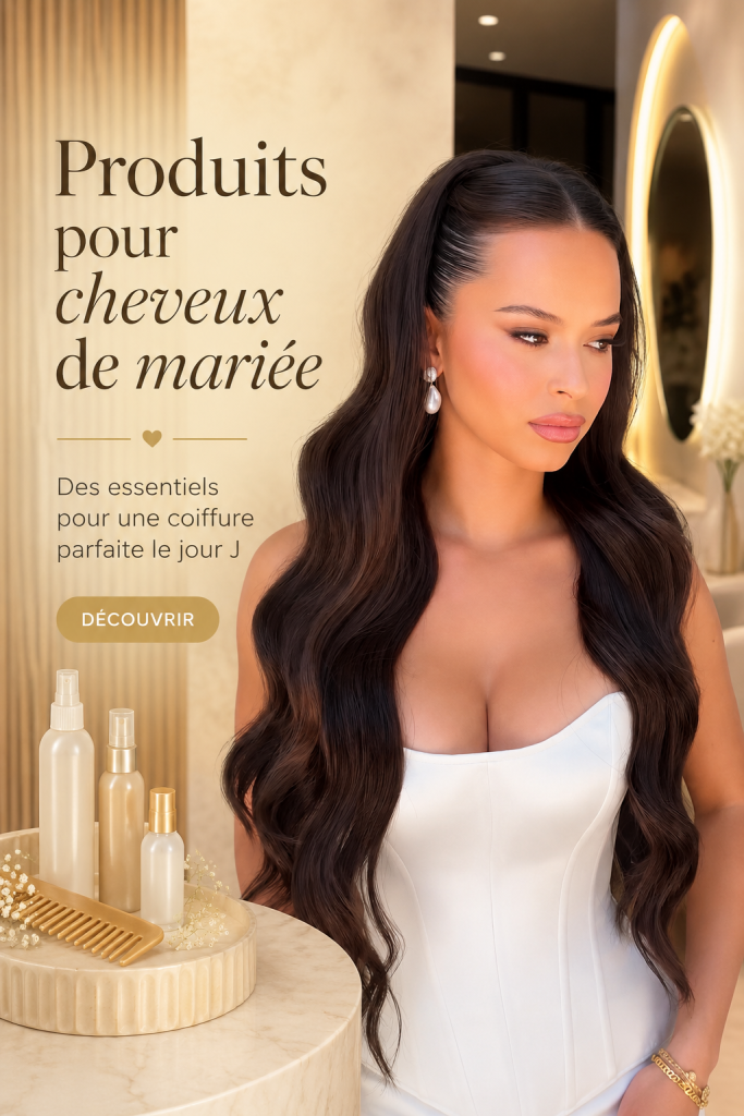 Coiffure de mariage élégante avec des accessoires floraux.