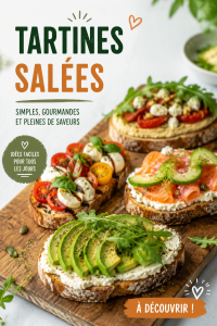 Plateau de tartines salées variées avec des ingrédients colorés.