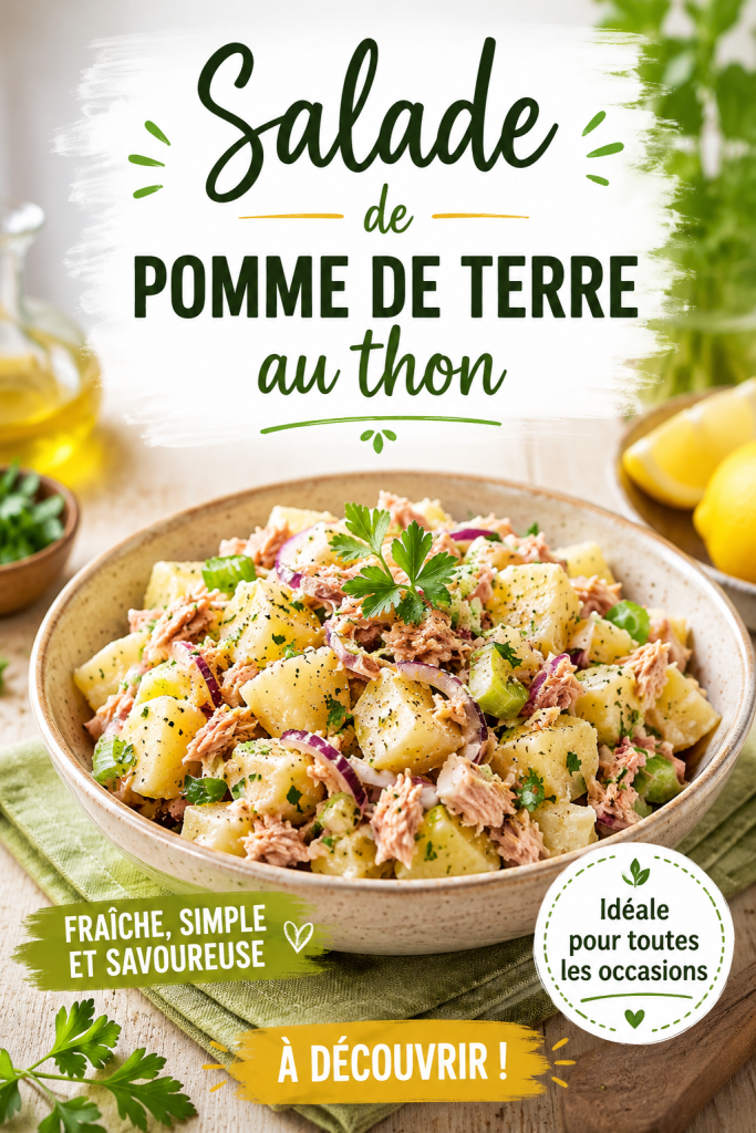 Salade de pommes de terre au thon prête à déguster, garnie d'herbes fraîches