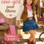 Tenue cow-girl pour fillette avec un chapeau et des bottes
