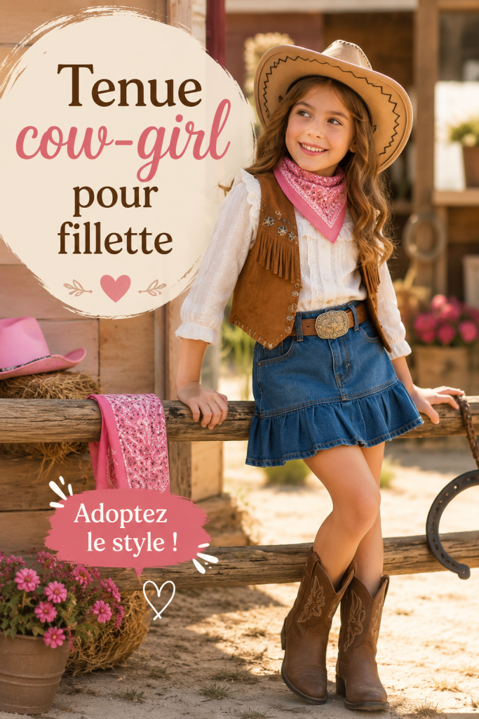 Tenue cow-girl pour fillette avec un chapeau et des bottes
