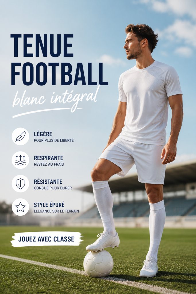 Un joueur de football portant une tenue intégrale blanche sur le terrain