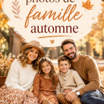 Une famille souriante portant des tenues automnales assorties