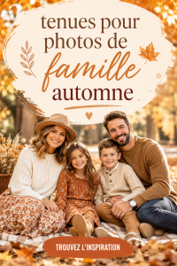 Une famille souriante portant des tenues automnales assorties