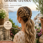 Coiffure avec tresse cascade et vagues texturées, élégante et moderne.