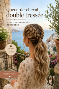 Coiffure avec tresse cascade et vagues texturées, élégante et moderne.