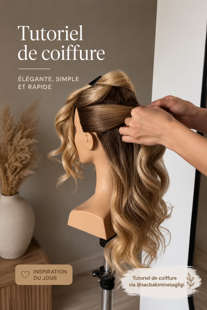 Tutoriel de coiffure tendance montrant le résultat final stylisé