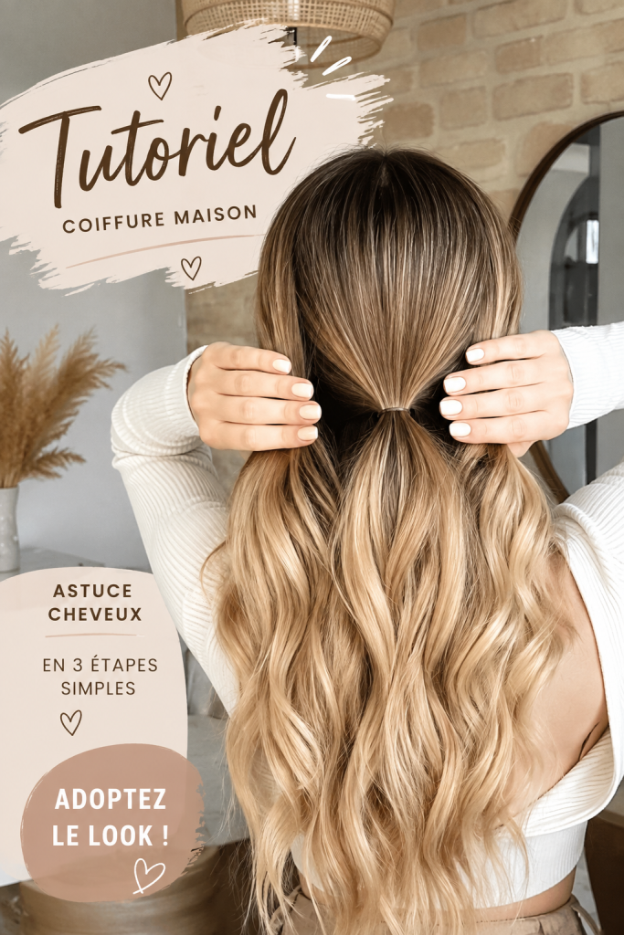 Tutoriel de coiffure DIY montrant une coiffure élégante réalisée facilement.