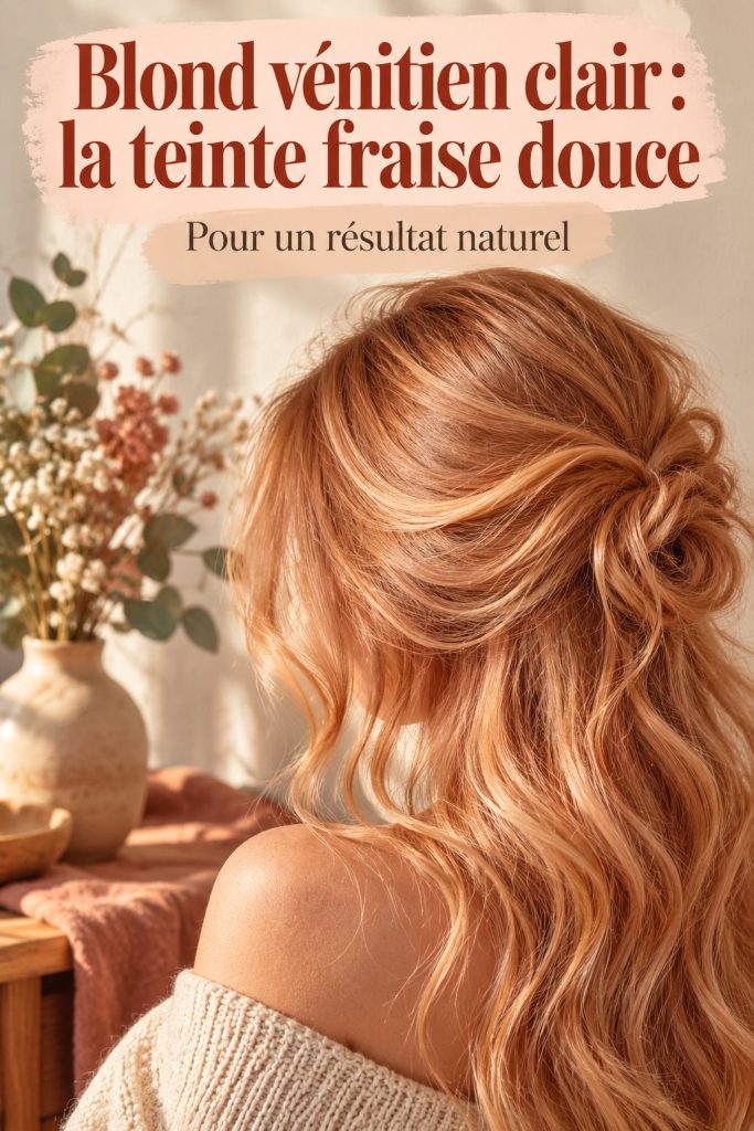Femme avec des cheveux blond fraise léger, mettant en valeur la couleur avec une coupe moderne.