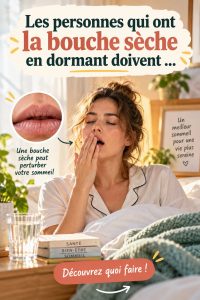 Femme se réveillant avec la bouche sèche, montrant un visage préoccupé