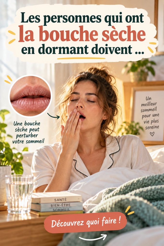 Femme se réveillant avec la bouche sèche, montrant un visage préoccupé