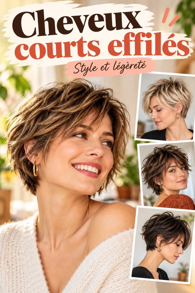 Femme avec des cheveux courts effilés, affichant un style moderne et chic