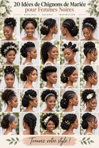 Chignon élégant sur une femme noire lors d'un mariage