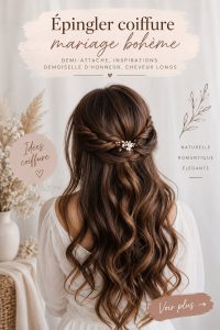 Coiffure bohème avec demi-attache, parfaite pour un mariage