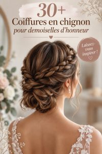 Chignon élégant sur une demoiselle d'honneur lors d'un mariage