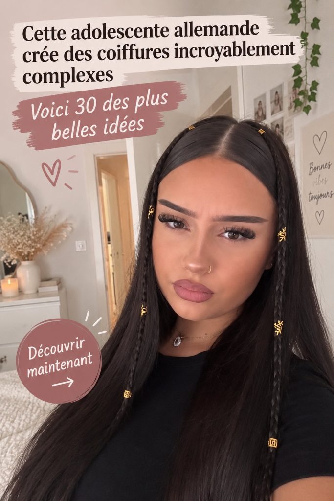 Une adolescente allemande portant une coiffure complexe et sophistiquée, illustrant la créativité en coiffure.