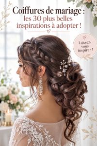 Un élégant chignon de mariée orné de fleurs blanches, parfait pour un mariage romantique.