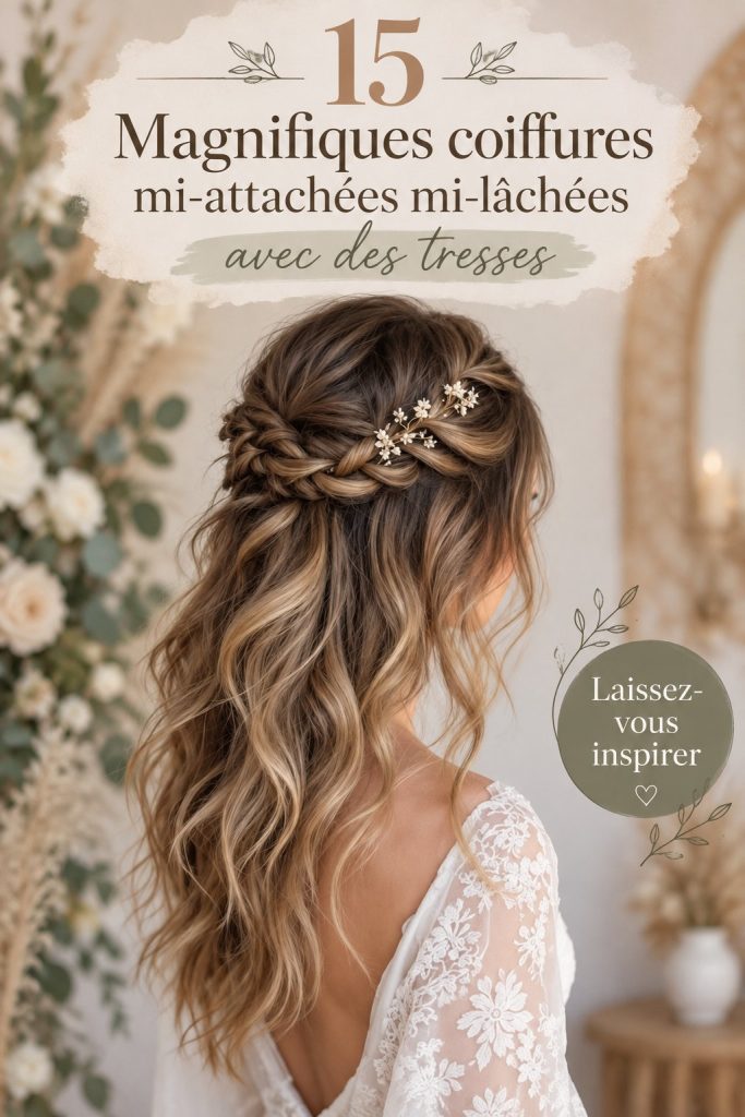 Coiffure demi-attachée avec tresses pour un mariage élégant