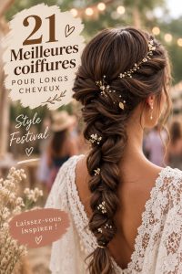 Modèle avec des cheveux longs en tresses colorées pour un festival.