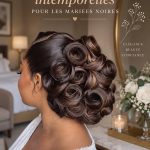 Coiffure élégante pour une mariée noire avec des tresses et des fleurs.