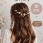 Coiffure demi-attachée élégante pour mariée avec des accessoires floraux
