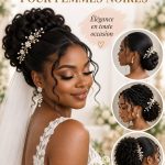 Coiffure de mariage stylée pour une mariée noire avec accessoires