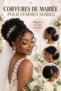 Coiffure de mariage stylée pour une mariée noire avec accessoires